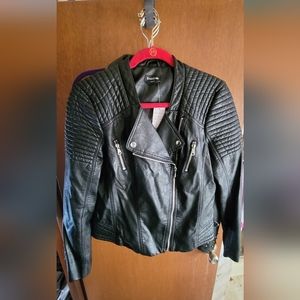 bebe Black Quilted Faux Leather Moto Jacket